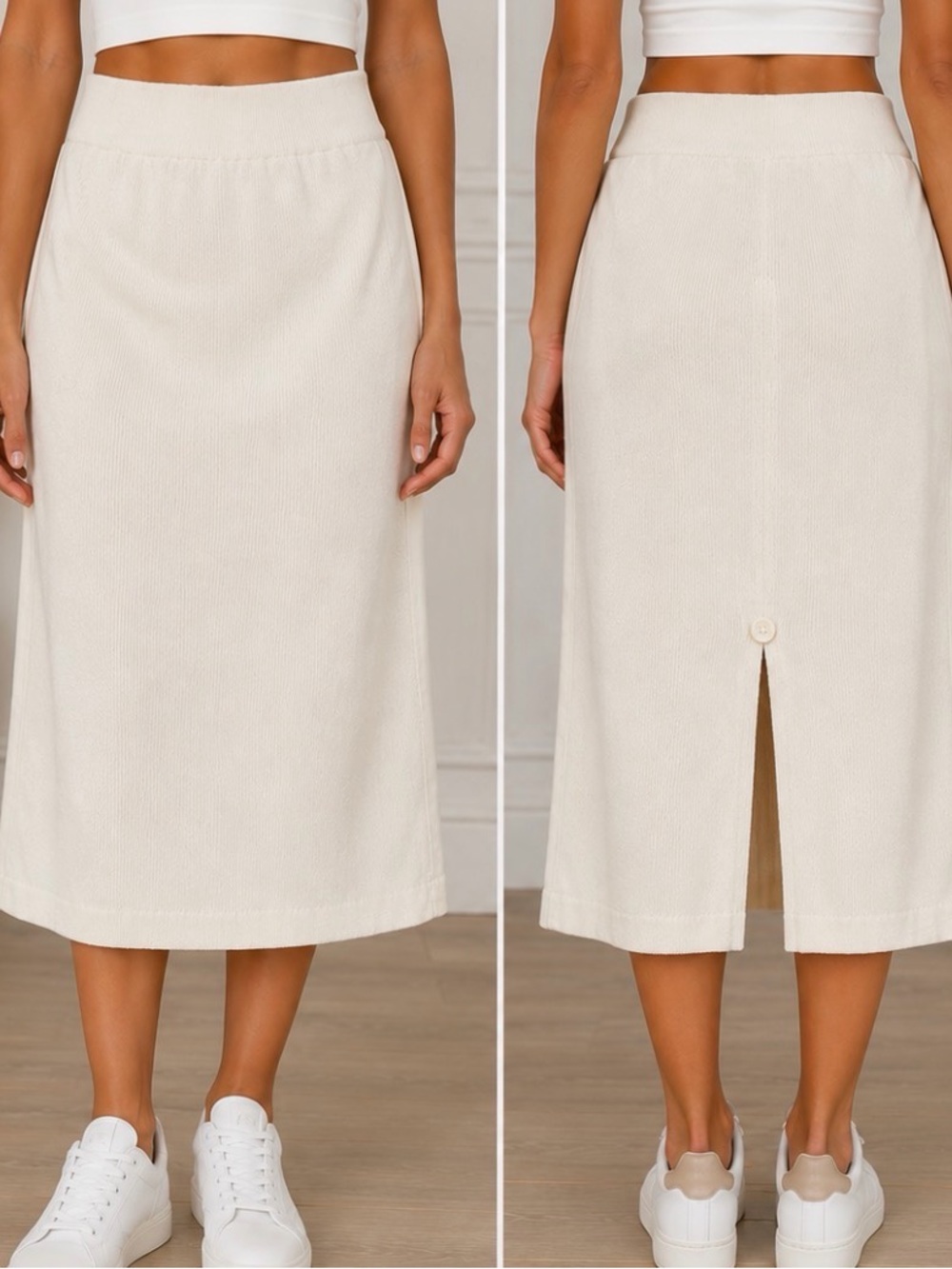 Vintage Blue Willi’s Cream Ribbed Knit Maxi Skirt Cotton- Size XXL
